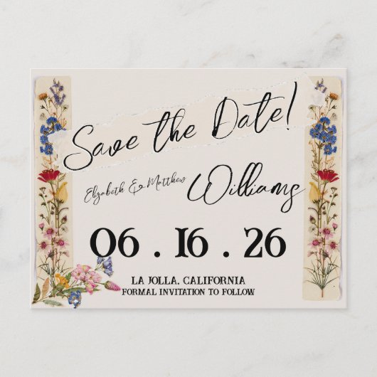 Wildblume Garden Vintage Hochzeit Save the Date Postkarte (Vorderseite)