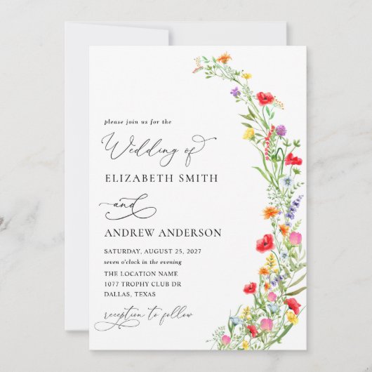 Wildblume Garden Wedding Einladung (Vorderseite)