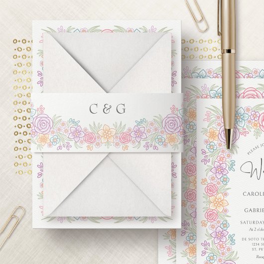 Wildblume Garden Wedding Einladungsbanderole