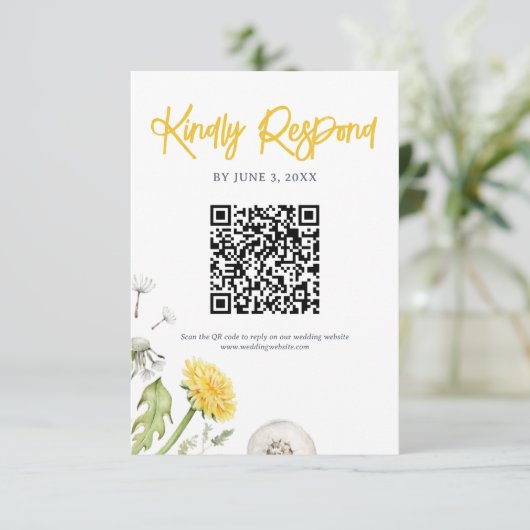 Wildblume Garden Wedding QR Code RSVP Karte (Stehend Vorderseite)