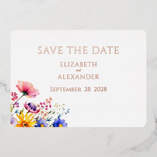 Wildblume Garden Wedding Save the Date Folieneinladung (Vorderseite)
