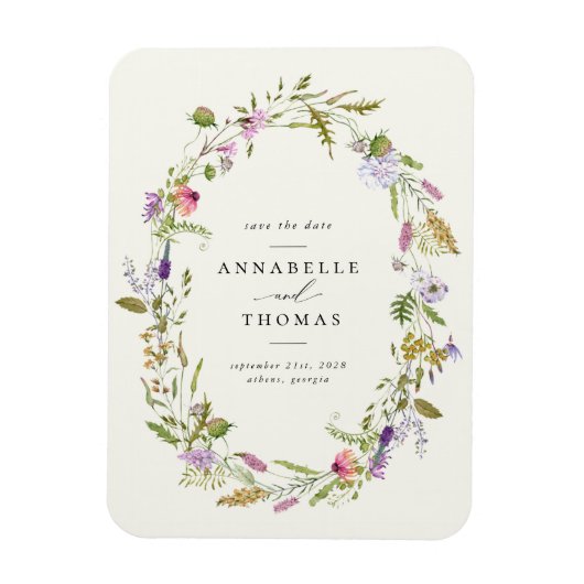 Wildblume Garden Wreath Wedding Save the Date Magnet (Vertikal)