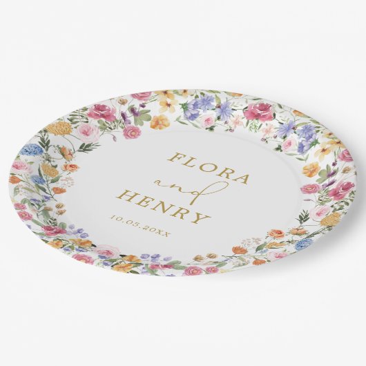 Wildblume Gartengarten Hochzeit Pappteller (Schrägansicht)