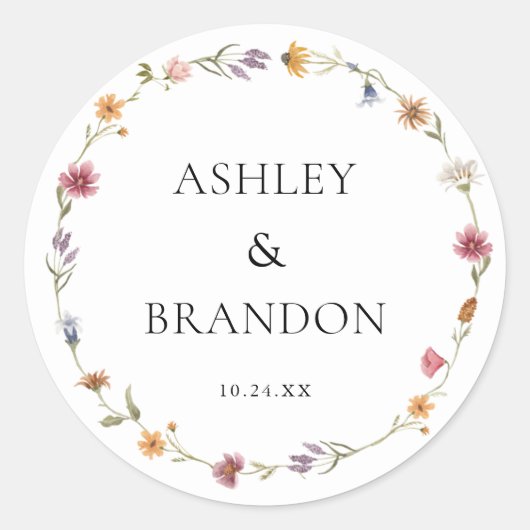 Wildblume Gastgeschenk Hochzeit Umschlag Aufkleber (Vorderseite)