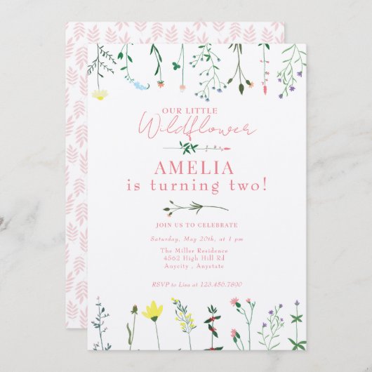 Wildblume Geburtstag Einladung (Vorne/Hinten)