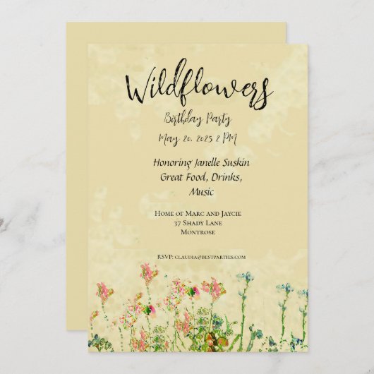 Wildblume Geburtstag Einladung Antikes Hintergrund (Vorne/Hinten)