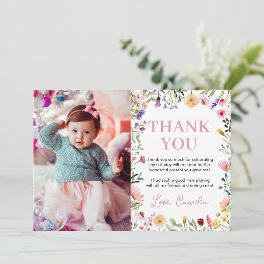 Wildblume Geburtstagsparty Danke Karte (Stehend Vorderseite)