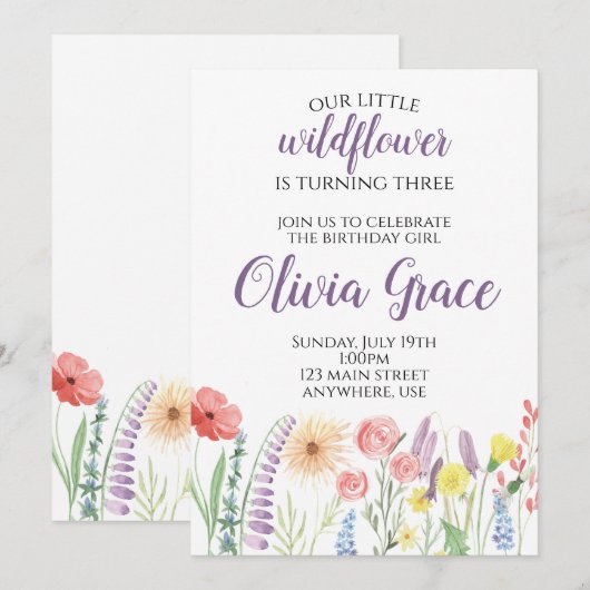 Wildblume Geburtstagsparty Einladung (Vorne/Hinten)