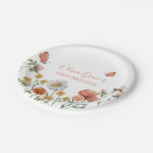 Wildblume Geburtstagsparty Pappteller (Schrägansicht)