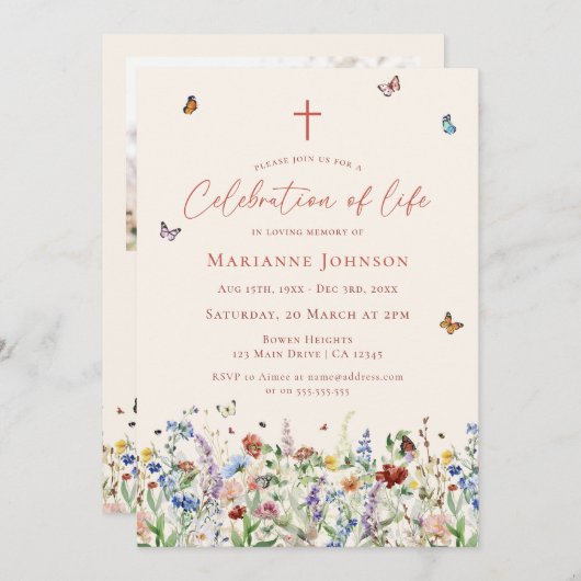 Wildblume-Gedenkfeier Einladung (Vorne/Hinten)