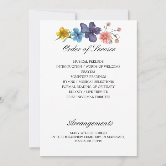 Wildblume-Gedenkprogramm Seiten 3 und 4 Einladung (Vorderseite)