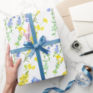 Wildblume gelb-blau-botanisch geschenkpapier