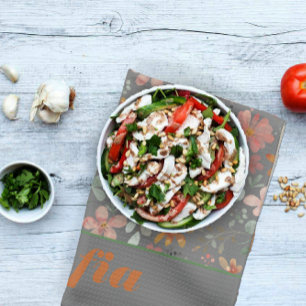 Wildblume Gelbbohmuster individuelle Name grau Geschirrtuch