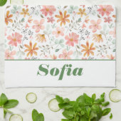 Wildblume-gelbes Bohustenmuster individuelle Name  Geschirrtuch (Gefaltet)