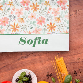 Wildblume-gelbes Bohustenmuster individuelle Name Geschirrtuch