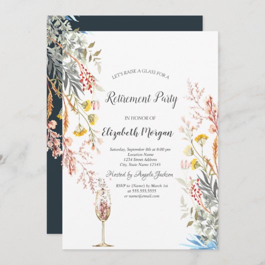 Wildblume getrocknet, Gläsersatz Einladung (Vorne/Hinten)