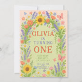 Wildblume Girl 1. Geburtstag, 1. Geburtstag Einladung (Vorderseite)