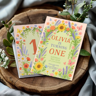 Wildblume Girl 1. Geburtstag, 1. Geburtstag Einladung