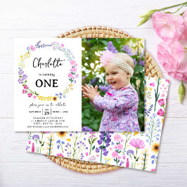 Wildblume Girl 1. Geburtstag Foto Einladung