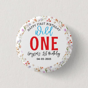 Wildblume Girl 1. Geburtstag Party Button