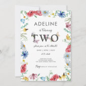 Wildblume Girl 2. Geburtstag Blumenschmetterling N Einladung (Vorderseite)