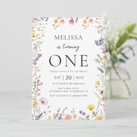 Wildblume Girl Birthday Einladung (Stehend Vorderseite)