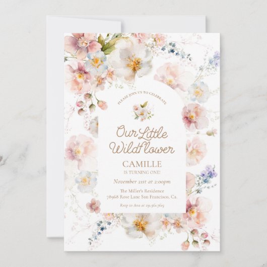 Wildblume Girl Einladung zum Geburtstag (Vorderseite)