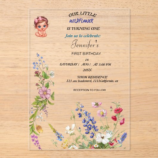 Wildblume Girl Einladung zum Geburtstag | Floral (Vorderseite)