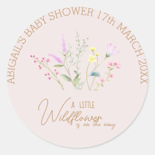 Wildblume Girl Kinderdusche Einladung Runder Aufkleber