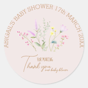 Wildblume Girl Kinderdusche Einladung Runder Aufkleber