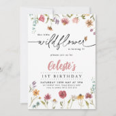 Wildblume Girls 1. Geburtstag Party Hübsch Einladung (Vorderseite)
