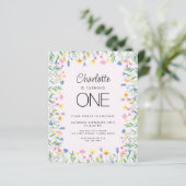 Wildblume Girls erste Geburtstagseinladung (Stehend Vorderseite)