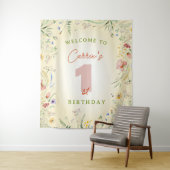 Wildblume Girl's erstes Party zum Geburtstag Willk Wandteppich (Beispiel)