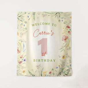 Wildblume Girl's erstes Party zum Geburtstag Willk Wandteppich