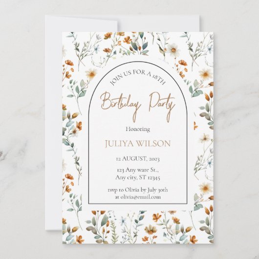 Wildblume Girone Geburtstagsparty Einladung (Vorderseite)