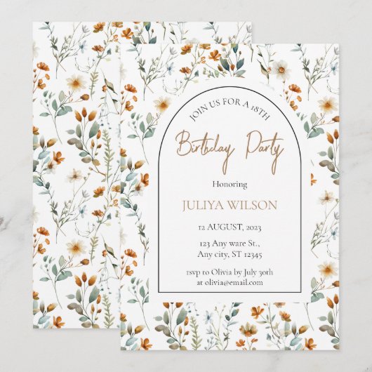 Wildblume Girone Geburtstagsparty Einladung (Vorne/Hinten)