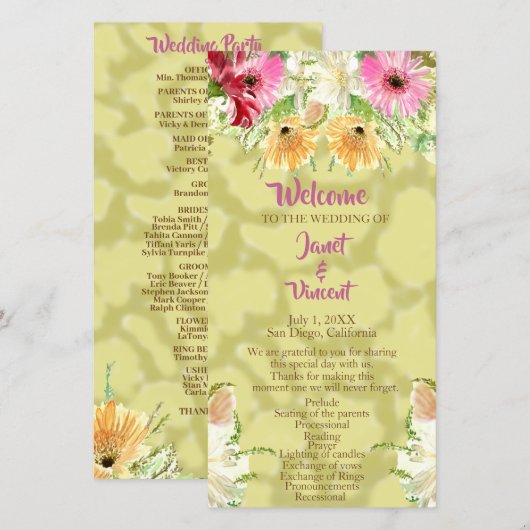 Wildblume Gold-Hochzeitsprogramm (Vorne/Hinten)