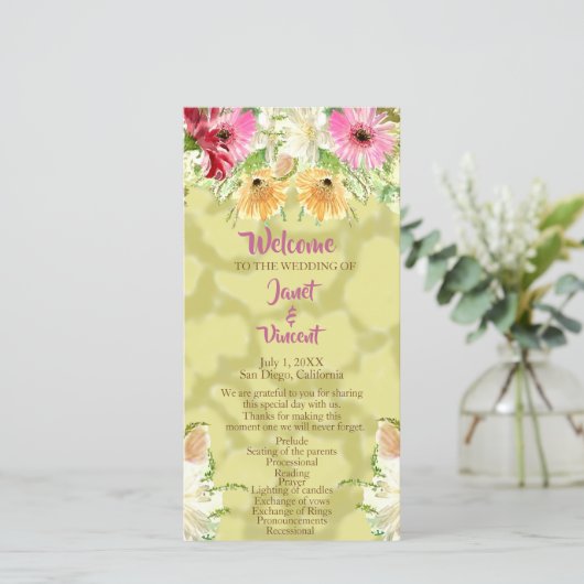 Wildblume Gold-Hochzeitsprogramm (Stehend Vorderseite)