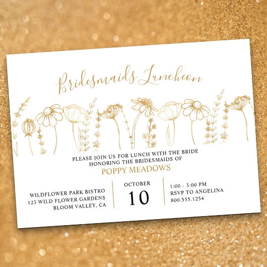 Wildblume Gold Sketch Bridesmaids Luncheon Einladung