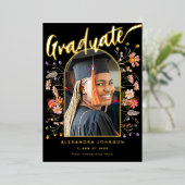 Wildblume Grad Foto Graduation Party Script Gold Folieneinladung (Stehend vorne)