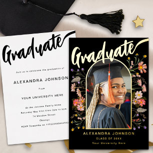 Wildblume Grad Foto Graduation Party Script Gold Folieneinladung