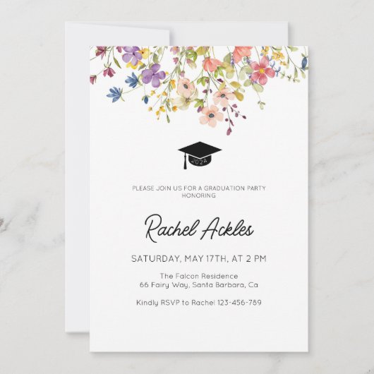 Wildblume Graduation Party Einladung, Blumengrad Einladung (Vorderseite)