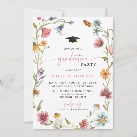 Wildblume Graduation Party Einladung Girl Boho (Vorderseite)