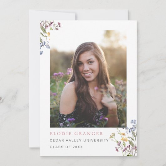 Wildblume Graduation Party Einladung Whimsical (Rückseite)