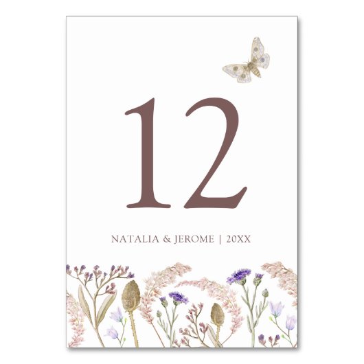 Wildblume Gras Aquarell Hochzeit im Herbst Tischnummer (Rückseite)