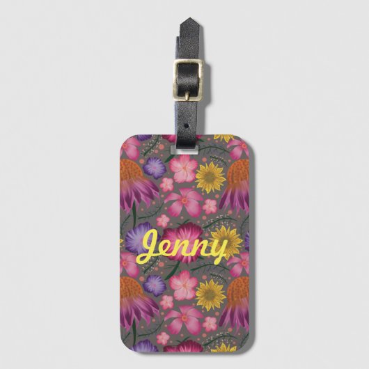 Wildblume Grau floral Personalisiert Gepäckanhänger (Vorderseite Vertikal)