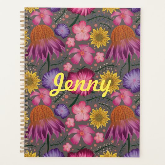 Wildblume Grau floral Personalisiert Planer (Vorderseite)