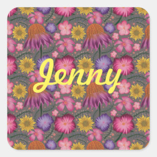 Wildblume Grau floral Personalisiert Quadratischer Aufkleber