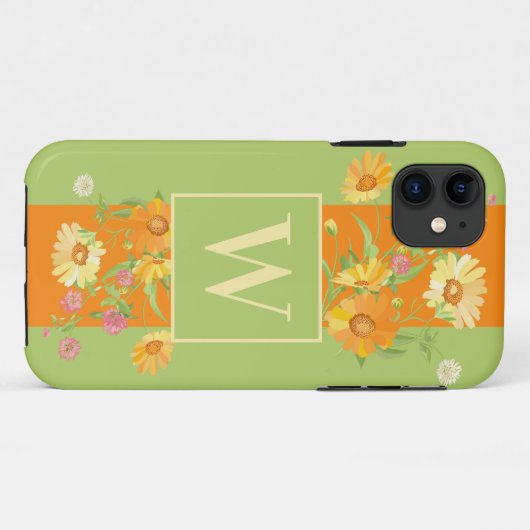 Wildblume Green Floral Monogram Case-Mate iPhone Hülle (Rückseite (Horizontal))