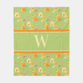 Wildblume Green Floral Monogram Fleecedecke